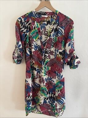 Printed V-Neck Swim Coverup - Multi Floral Animal Print